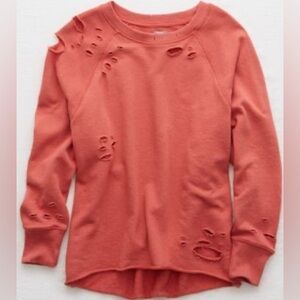 Aerie NWT Distressed City Oversized Sweatshirt Coral Terra Cotta Small